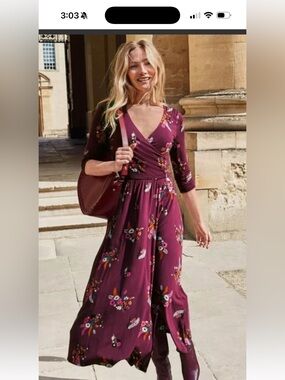 Boden Francesca Jersey Floral Midi Dress in Plum Sz US 12R